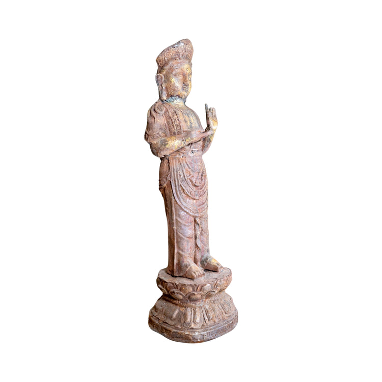 Antique Chinese Ming Dynasty Iron Standing Guanyin Sculpture (GE-AVKJ)