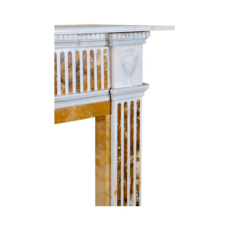 Antique English White Carrara and Sienna Brocatelle Marble Mantel (M-JYTP)