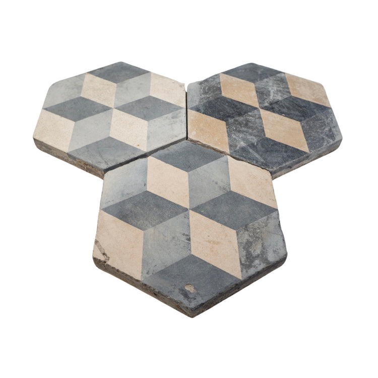 Reclaimed French Encaustic Hexagonal Geometric Concrete Tile (ET-NEWH)