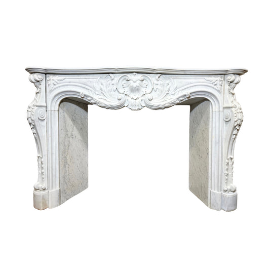 Antique French White Carrara Marble Mantel (M-YPEF)