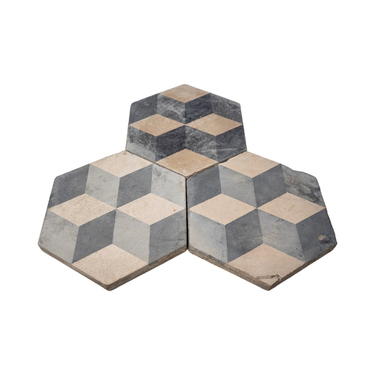 Reclaimed French Encaustic Hexagonal Geometric Concrete Tile (ET-NEWH)