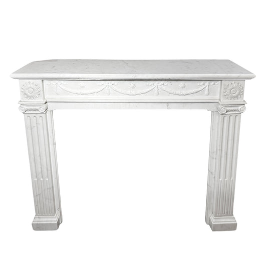 French White Veined Carrara Marble Mantel