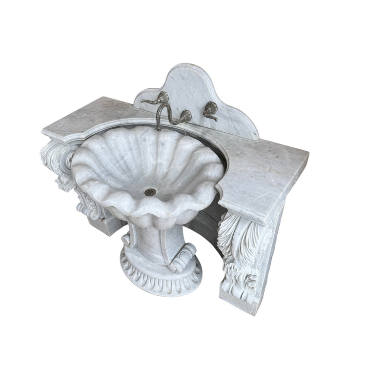 Antique Italian White Carrara Marble Vanity Wall Sink (S-XWVE)