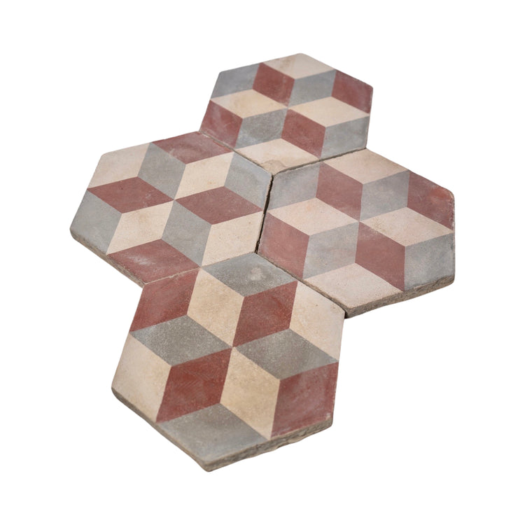 Reclaimed French Encaustic Hexagonal Geometric Concrete Tile (ET-FL8333)