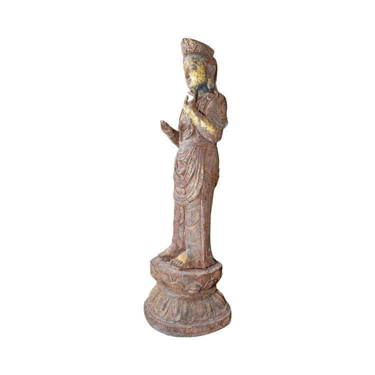Antique Chinese Ming Dynasty Iron Standing Guanyin Sculpture (GE-AVKJ)