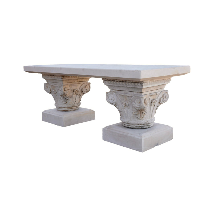 Bespoke Contemporary French Limestone Table with Antique Pillars (T-BAWD)