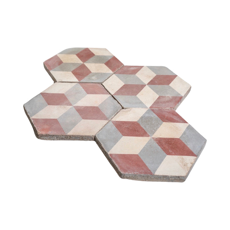 Reclaimed French Encaustic Hexagonal Geometric Concrete Tile (ET-FL8333)