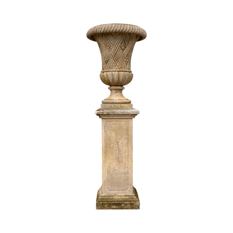 Pair of Italian Limestone Planters with Base