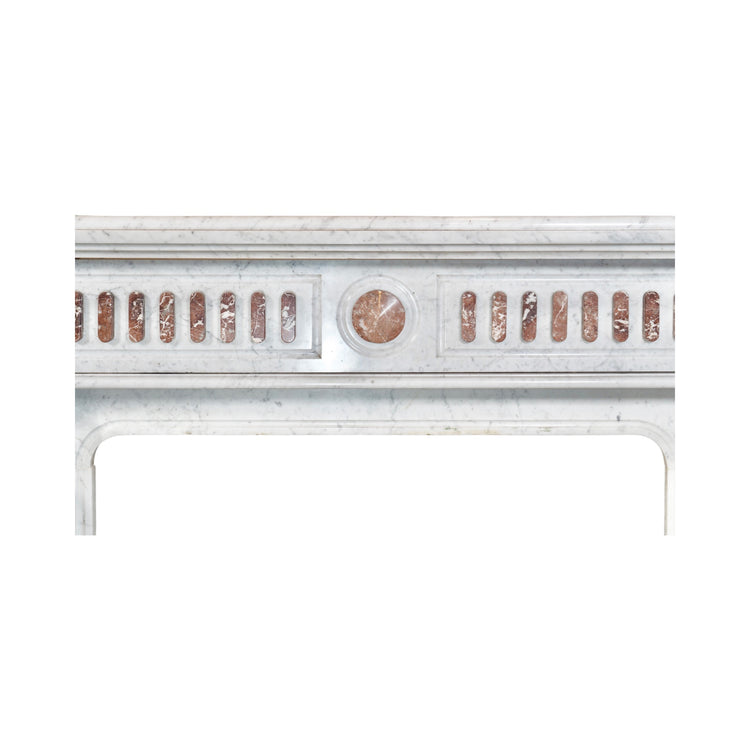 Antique French White Carrara and Royal Red Marble Mantel (MCH1072)