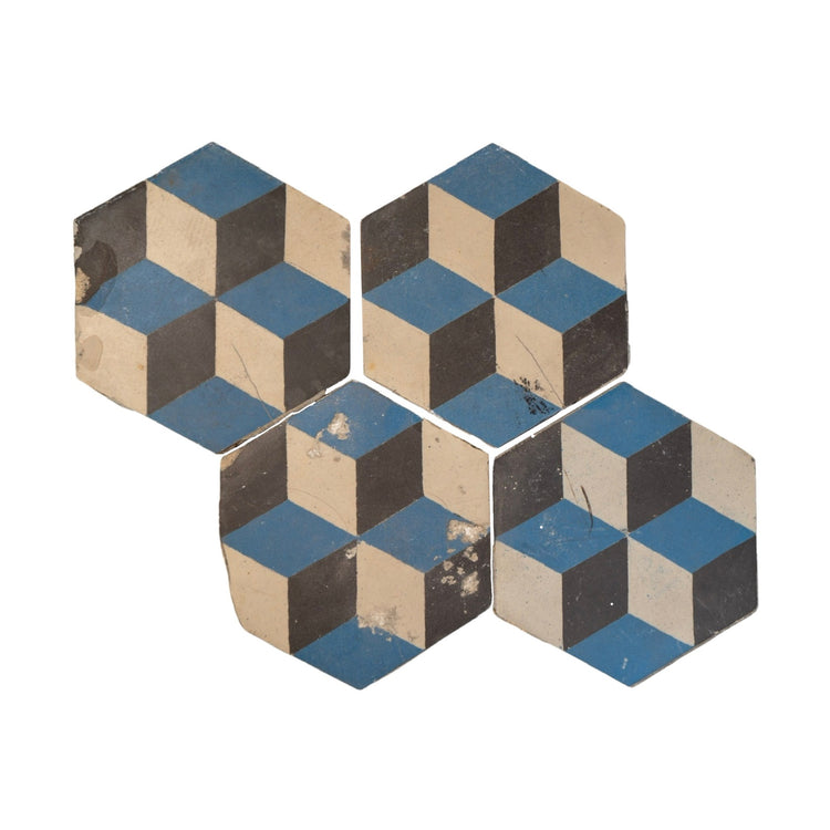 Reclaimed French Encaustic Hexagonal Geometric Concrete Tile (ET-HSMW)