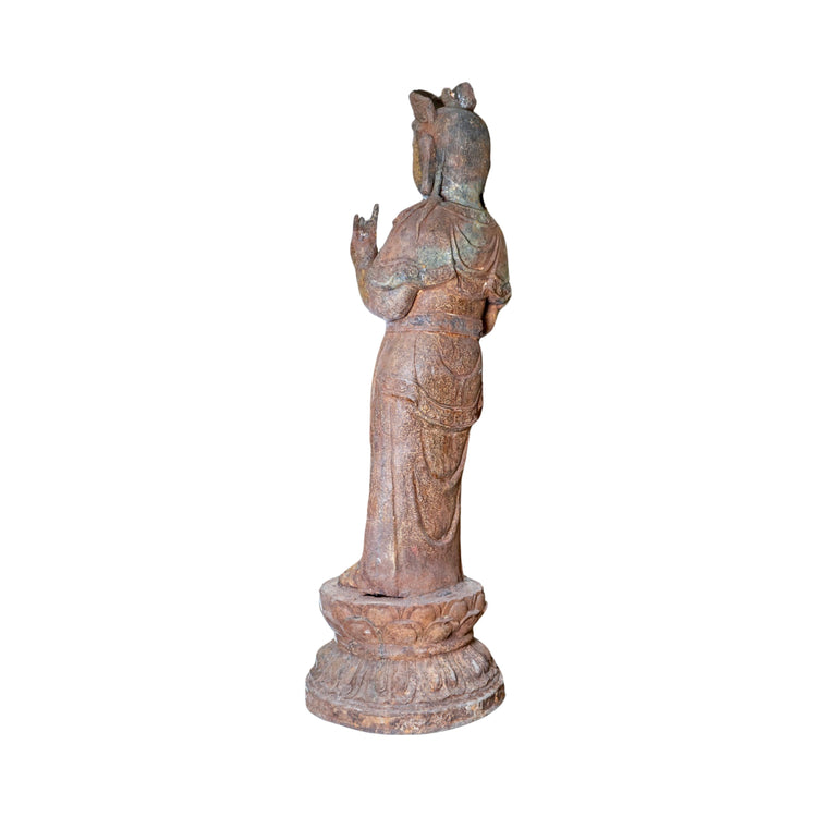 Antique Chinese Ming Dynasty Iron Standing Guanyin Sculpture (GE-AVKJ)