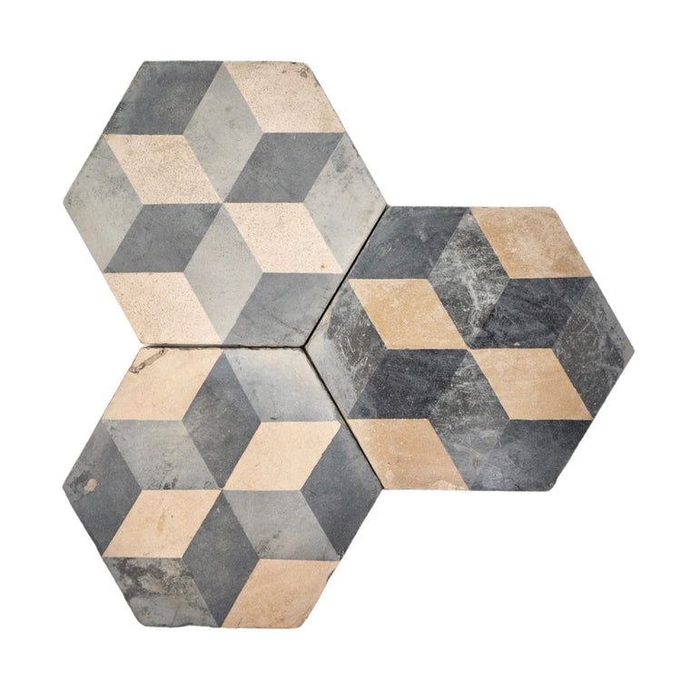 Reclaimed French Encaustic Hexagonal Geometric Concrete Tile (ET-NEWH)