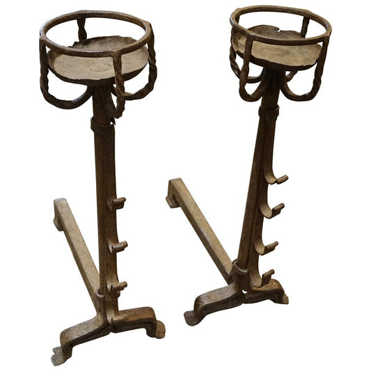 Antique French Iron Andirons (FB004)