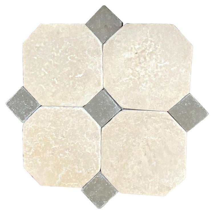 Octagonal Limestone & Bluestone Cabochon Tile (FL898)