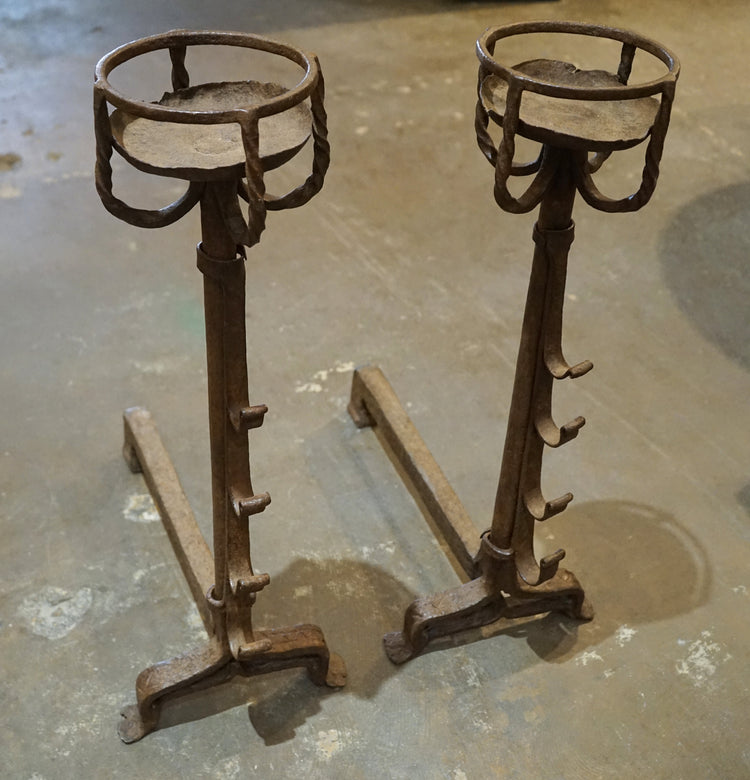 Antique French Iron Andirons (FB004)