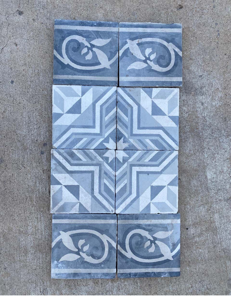 Reclaimed French Encaustic Geometric Concrete Tile (FL110)