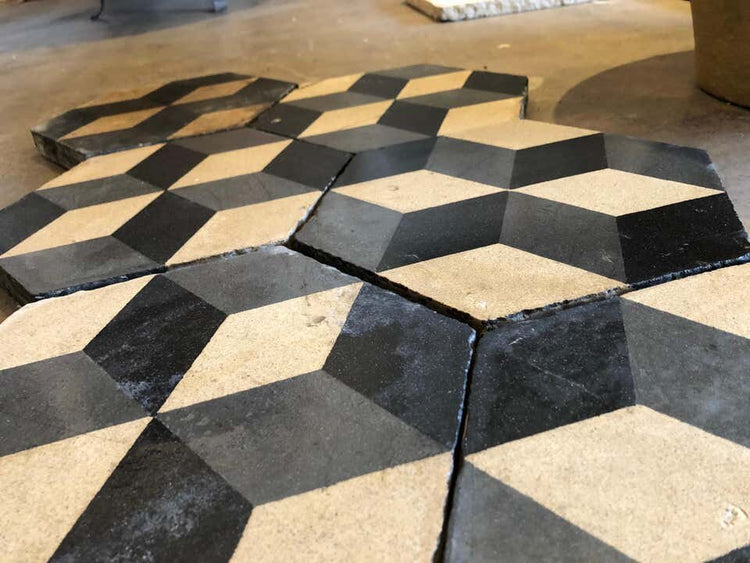 Reclaimed French Encaustic Hexagonal Geometric Concrete Tile (FL113)