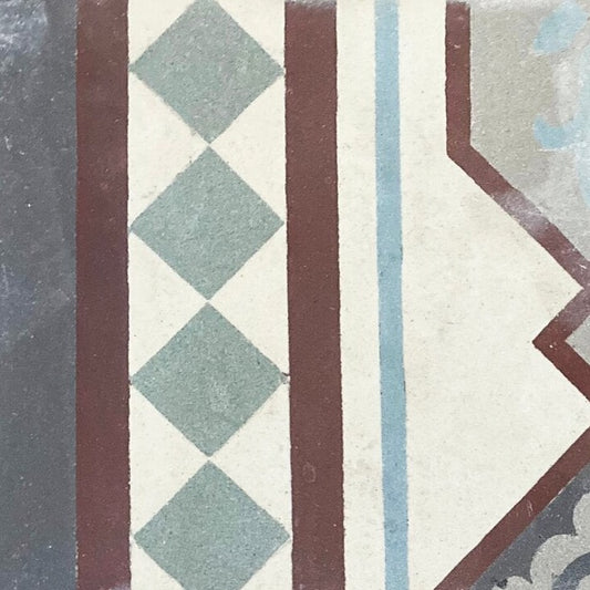 Reclaimed French Encaustic Geometric Concrete Tile (FL867)