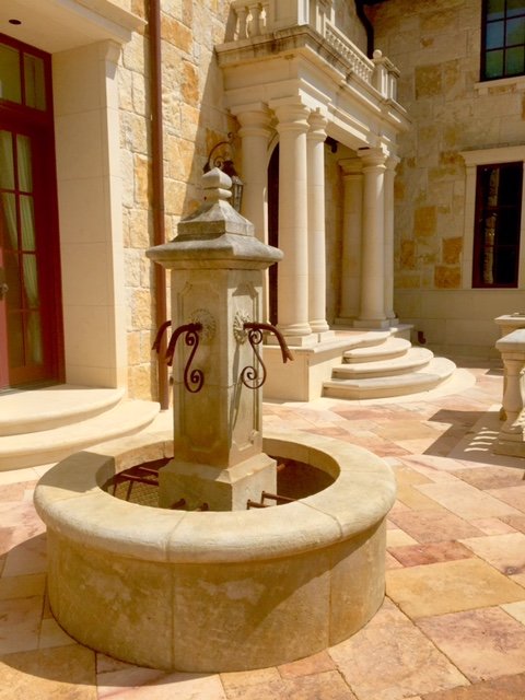 French Limestone Central Fountain