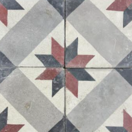 Reclaimed French Encaustic Geometric Concrete Tile (FL855R)