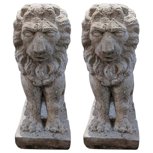 Pair of French Limestone Lion Sculptures (GE-X3203)
