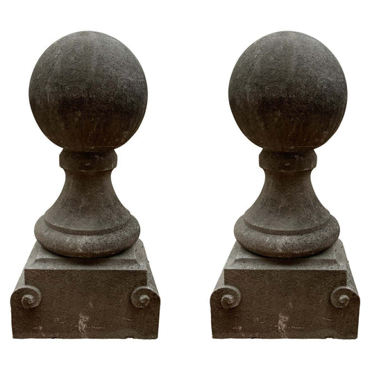 Pair of Belgian Bluestone Ball Finials (GE-X3267)
