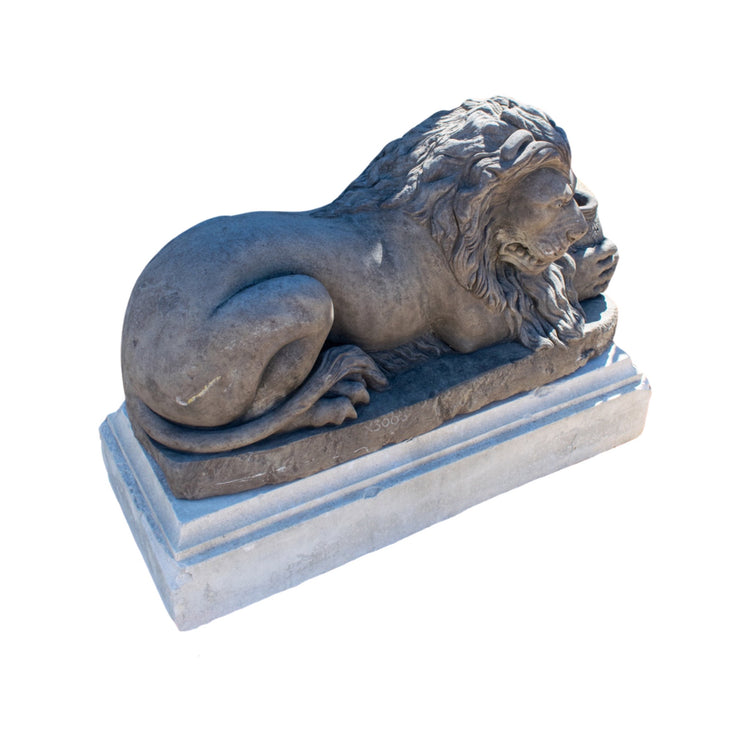 Pair of French Limestone Lion Sculptures (GE-X3008)