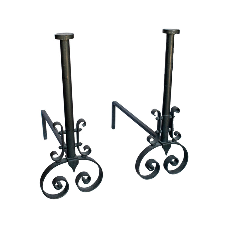 Antique Spanish Baroque Iron Andirons (FA-1YQ8)