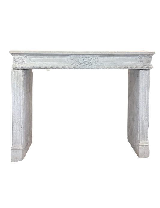 Antique French Louis XVI Limestone Fireplace Mantel (M-17L)