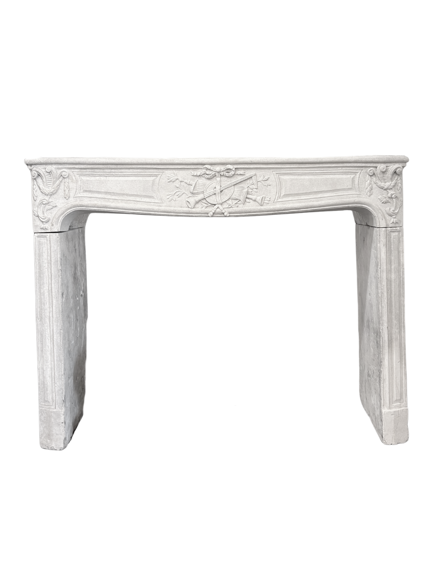 Antique Louis XVI-Style Carved Limestone Fireplace Mantel (M-15L)