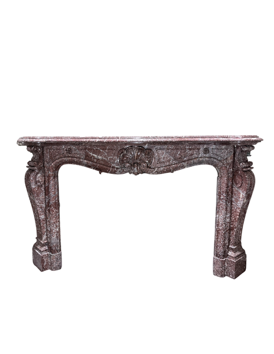 Antique Louis XV Rouge Marble Fireplace Mantel – Carved Shell Cartouche (M-02M)