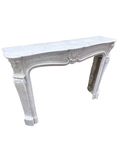 Antique Louis XV White Carrara Marble Fireplace Mantel – Carved Shell Cartouche (M-03M)