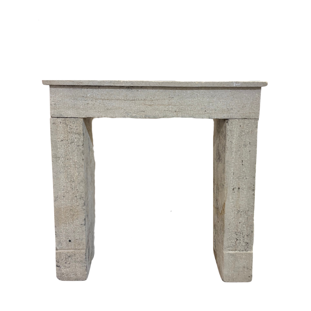 Antique French Limestone Fireplace Mantel – Rustic Minimalist Design (M-11L)