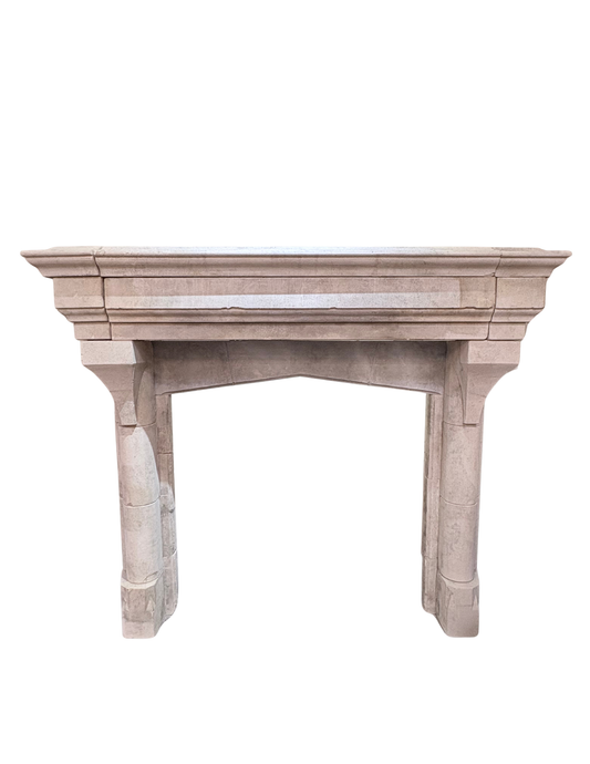 Monumental Antique Gothic/Tudor Stone Fireplace Mantel (M-14L)