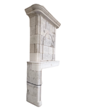Antique French limestone mantel with carved floral medallion frieze (M-GDZJ)