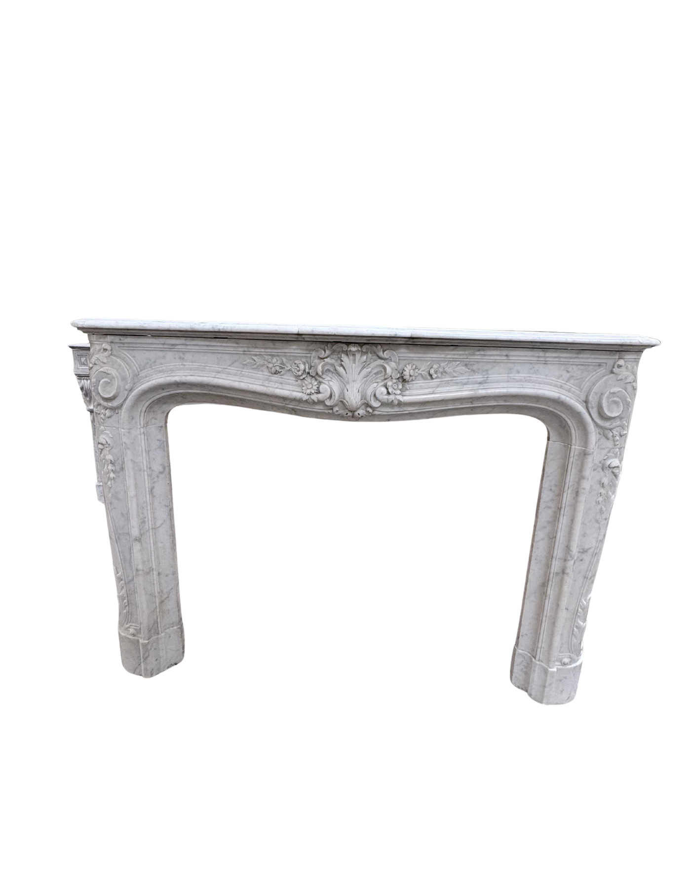 Antique Louis XV White Carrara Marble Fireplace Mantel (M-04M)