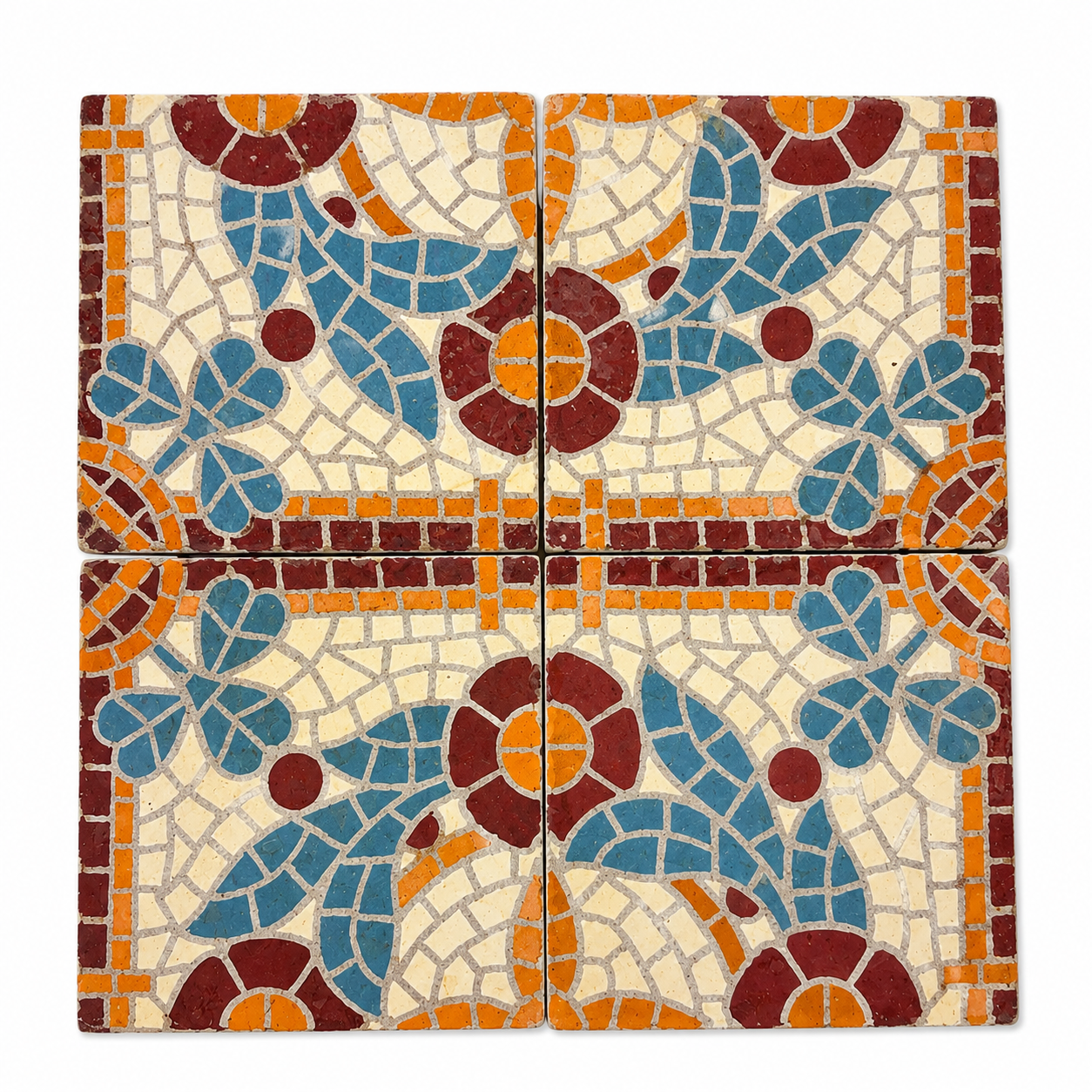 Antique French Art Nouveau Floral Mosaic Cement Tiles (FL105)