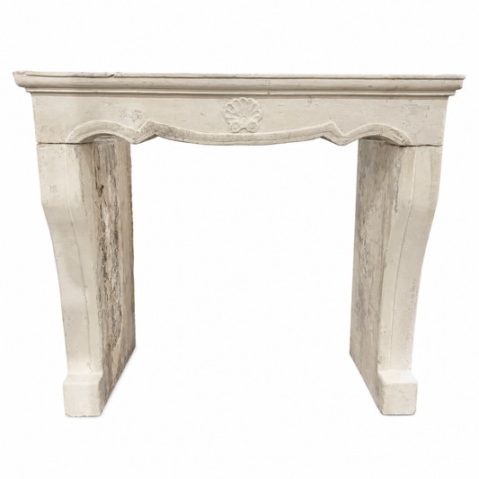Antique French Limestone Fireplace Mantel with Carved Shell Detail (M-06L)