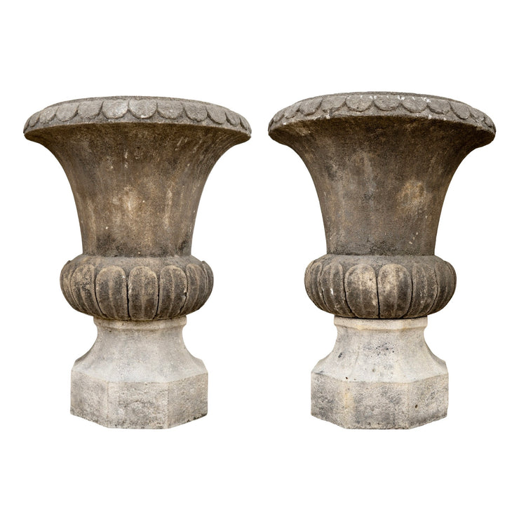 Pair of Antique French Limestone Planters (V-HEPT)