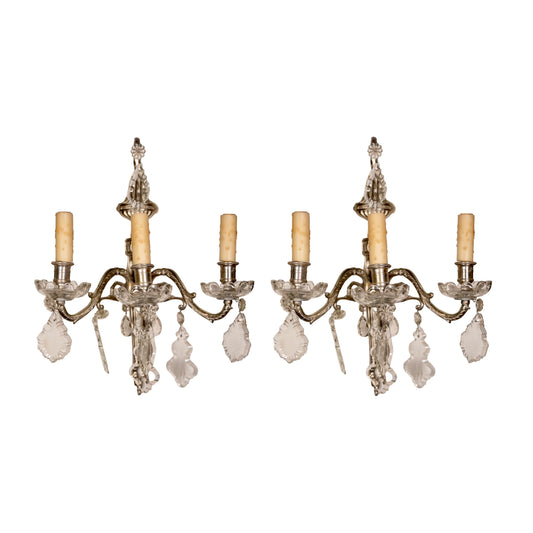 Pair of Antique French Silver Wall Sconces (L-MCYH)