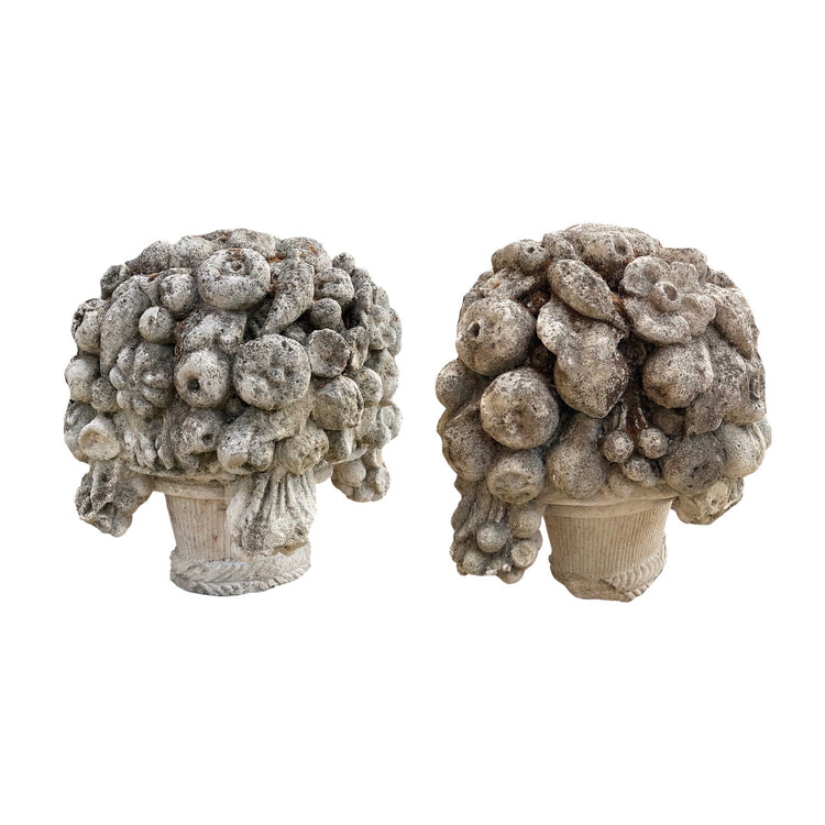 Pair of French Limestone Bouquet Sculptures