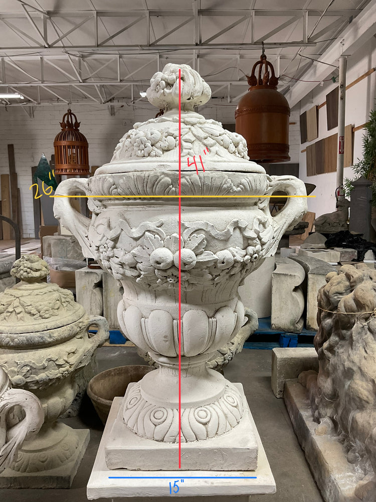 French Cement Composite Carved Urn