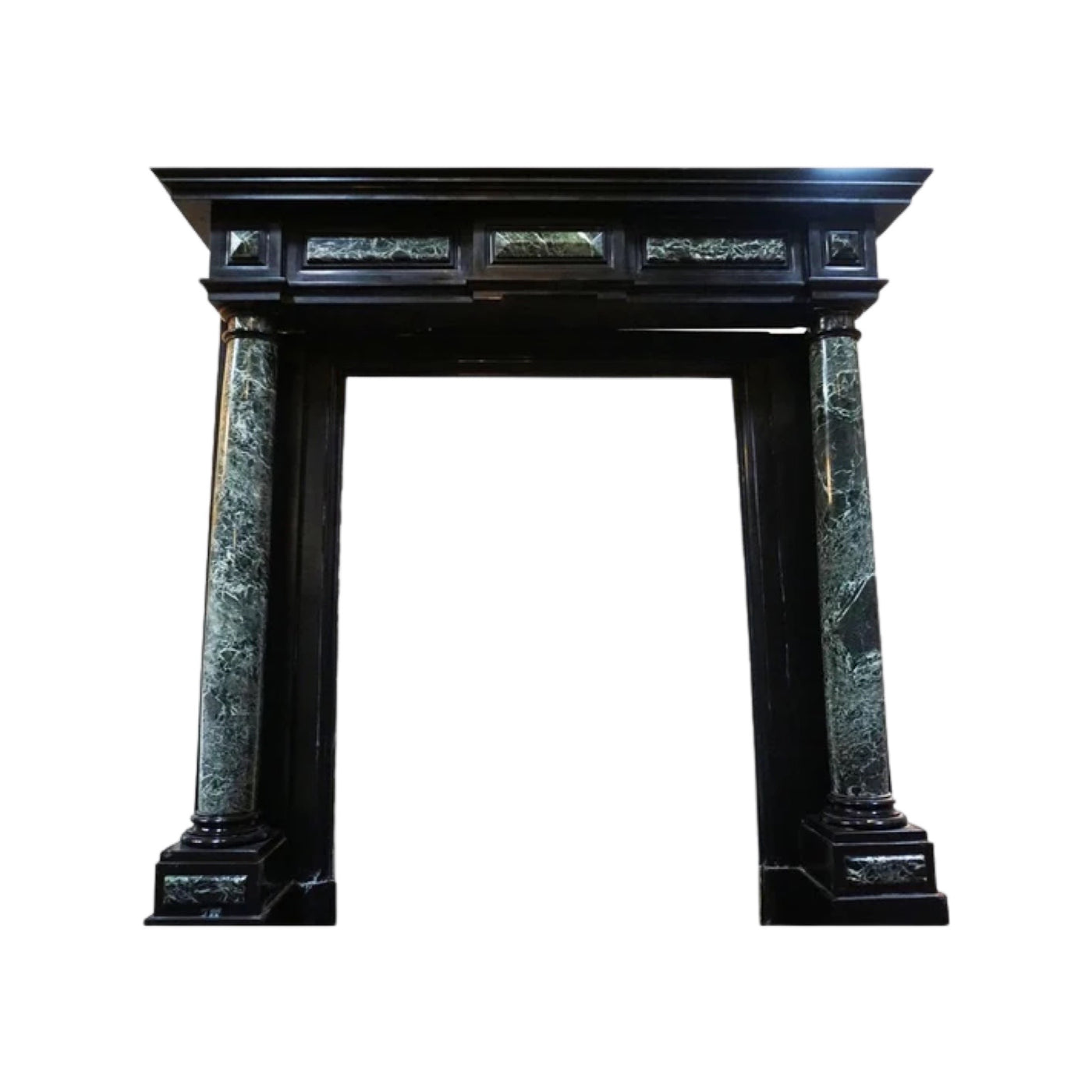 Antique Belgian Maurin Green and Mazy Black Marble Mantel (MCH4245)
