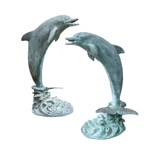 Pair of French Bronze Dolphin Sculpture Fountain (F-CRFA)