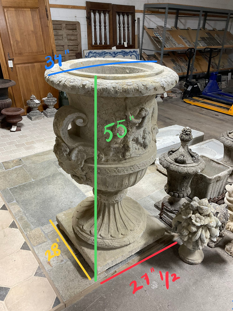 French Limestone Urn Planter