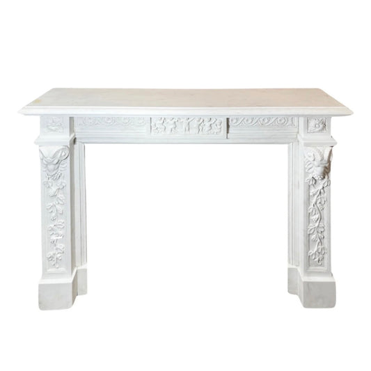 Antique Italian White Carrara Marble Mantel (M-AQBD)