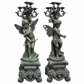 Pair of Ornate Winged Fairy Statues w/ Verdigris Patina (GE-ST055)