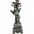 Pair of Ornate Winged Fairy Statues w/ Verdigris Patina (GE-ST055)