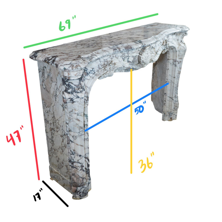 Antique Italian Roman Baixas White Breccia Marble Mantel