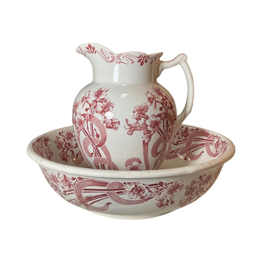 English Antique Porcelain Bowl and Pitcher